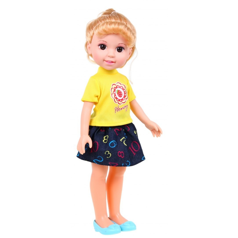 Didelė stiliaus lėlė vaikams 3+ blondinė + 2 drabužiai + šukos + veidrodis
