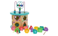 Drewniana multikostka edukacyjna 4w1 dla dzieci– sorter przeplatanka planszówka