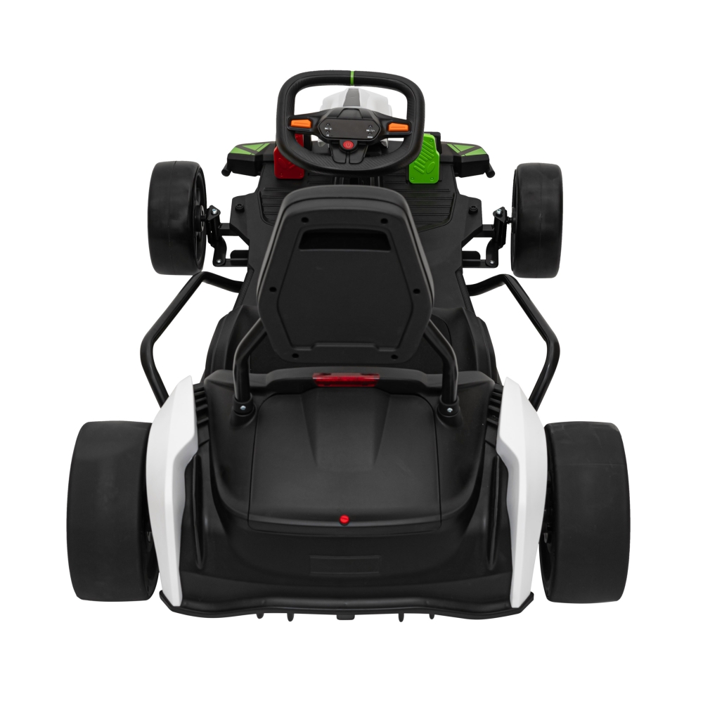 Akumuliatorinis kartingas „Fast 3 Drift“ vaikams, baltas + Drifto funkcija + 2x150 W varikliai + LED apšvietimas + Saugos diržai