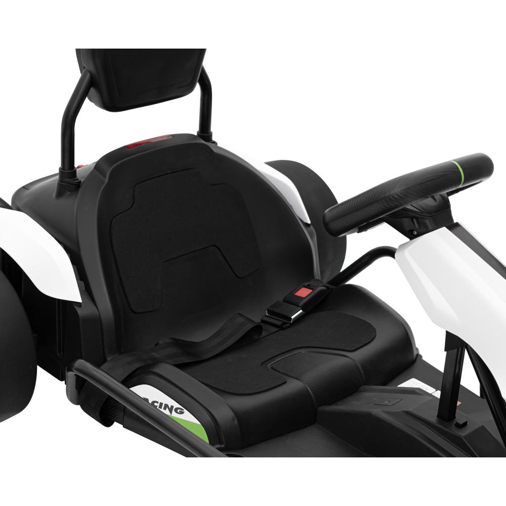 Akumuliatorinis kartingas „Fast 3 Drift“ vaikams, baltas + Drifto funkcija + 2x150 W varikliai + LED apšvietimas + Saugos diržai