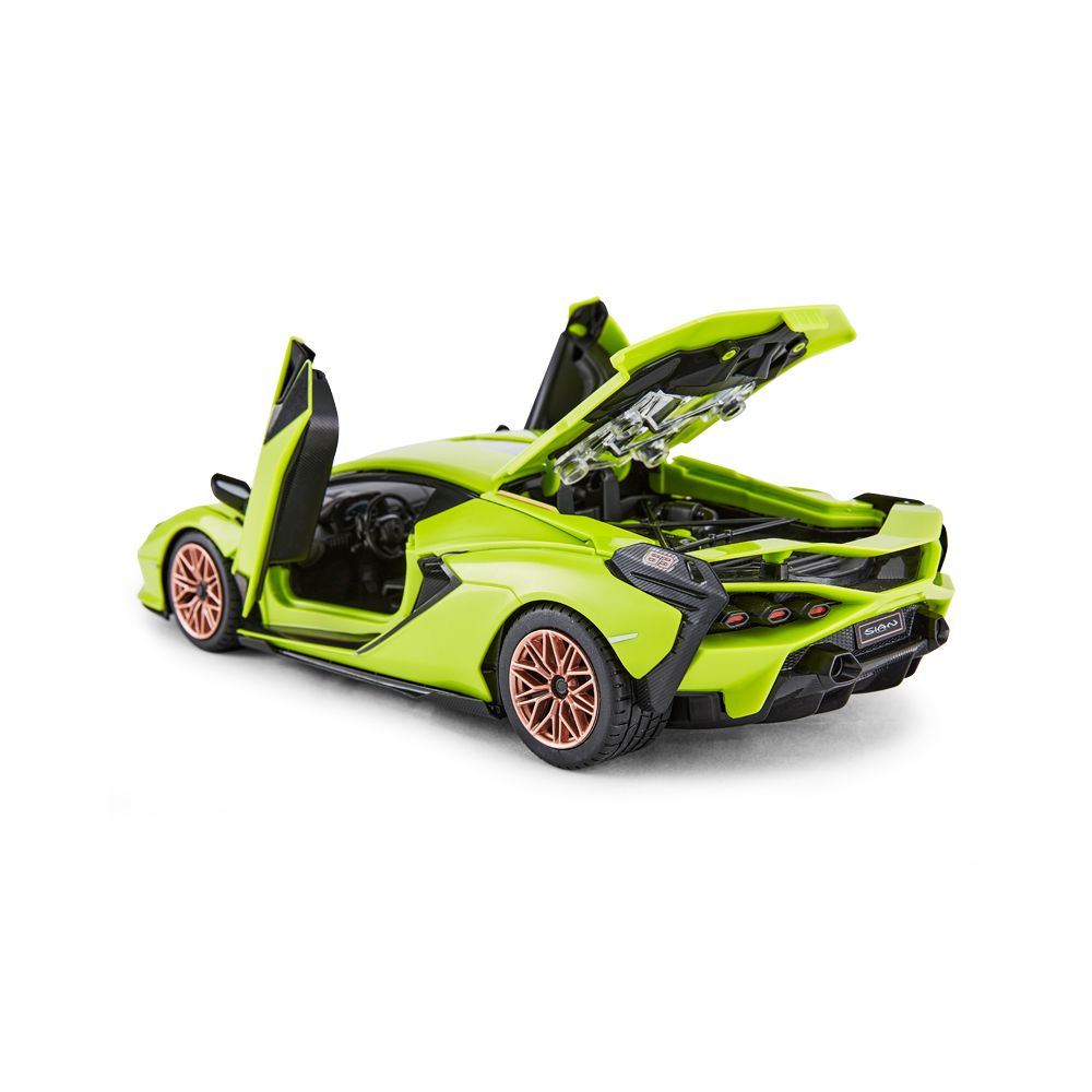 Lamborghini Sian zielony RASTAR model 1:18 Zdalnie sterowane auto + Pilot 2,4 GHz + Body kit 72 el. + Otwierane drzwi bagażnik
