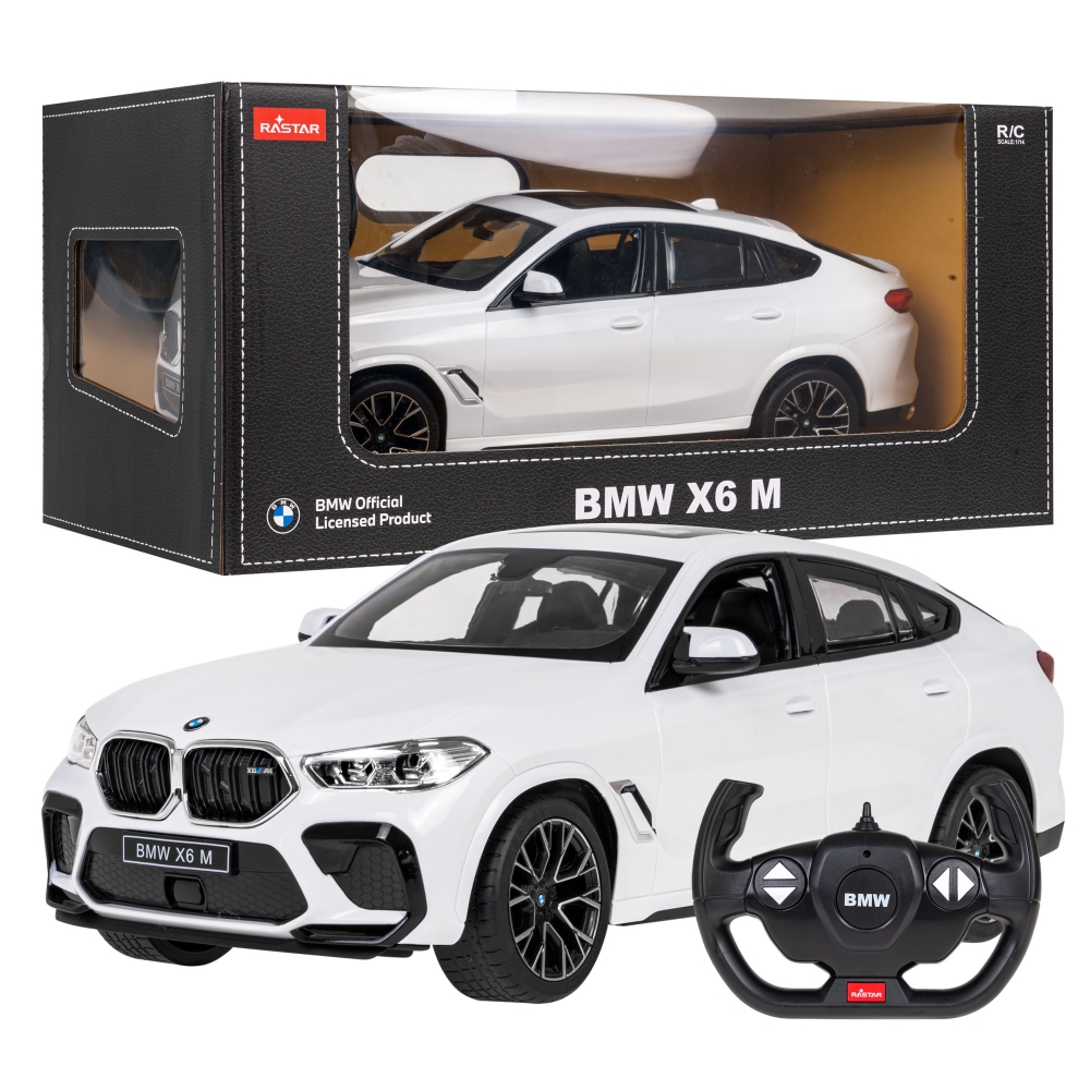Nuotoliniu būdu valdomas BMW X6 M baltas RASTAR 1:14 + 2,4 GHz pultas
