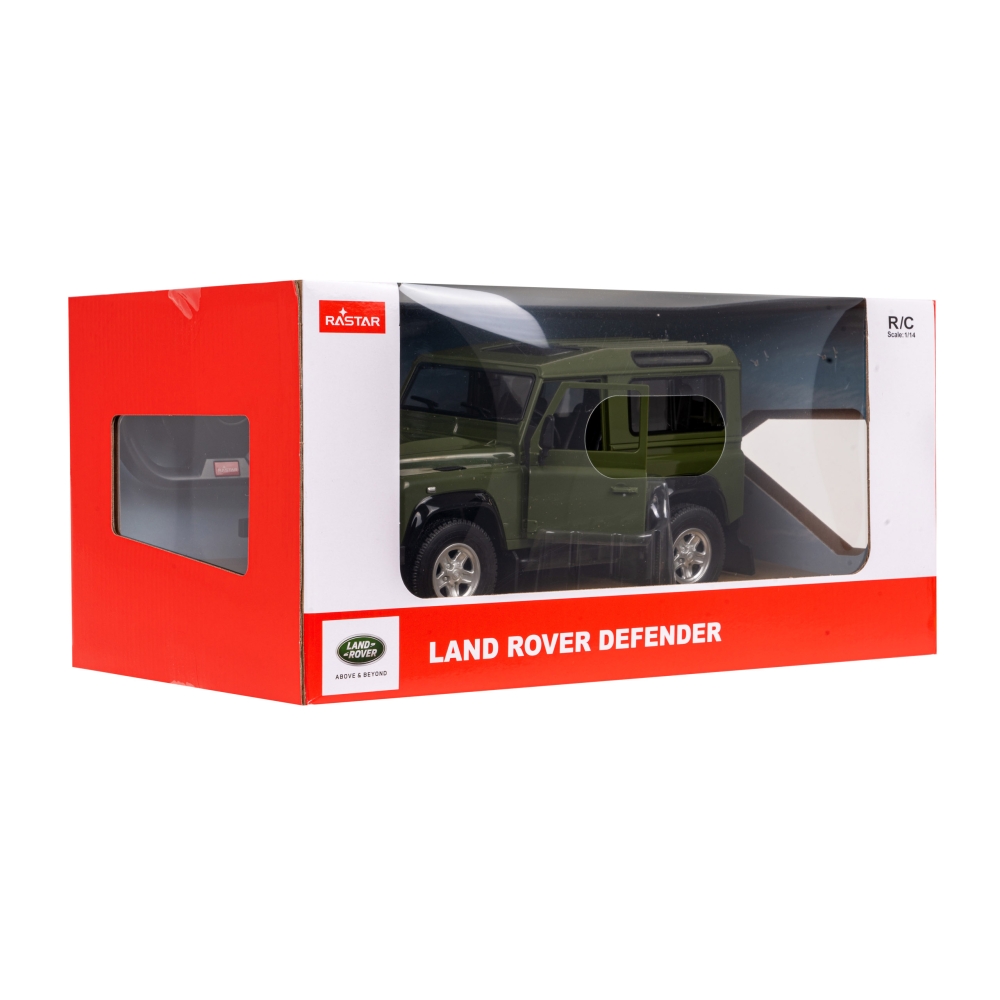 Nuotoliniu būdu valdomas Land Rover Defender žalias RASTAR modelis 1:14