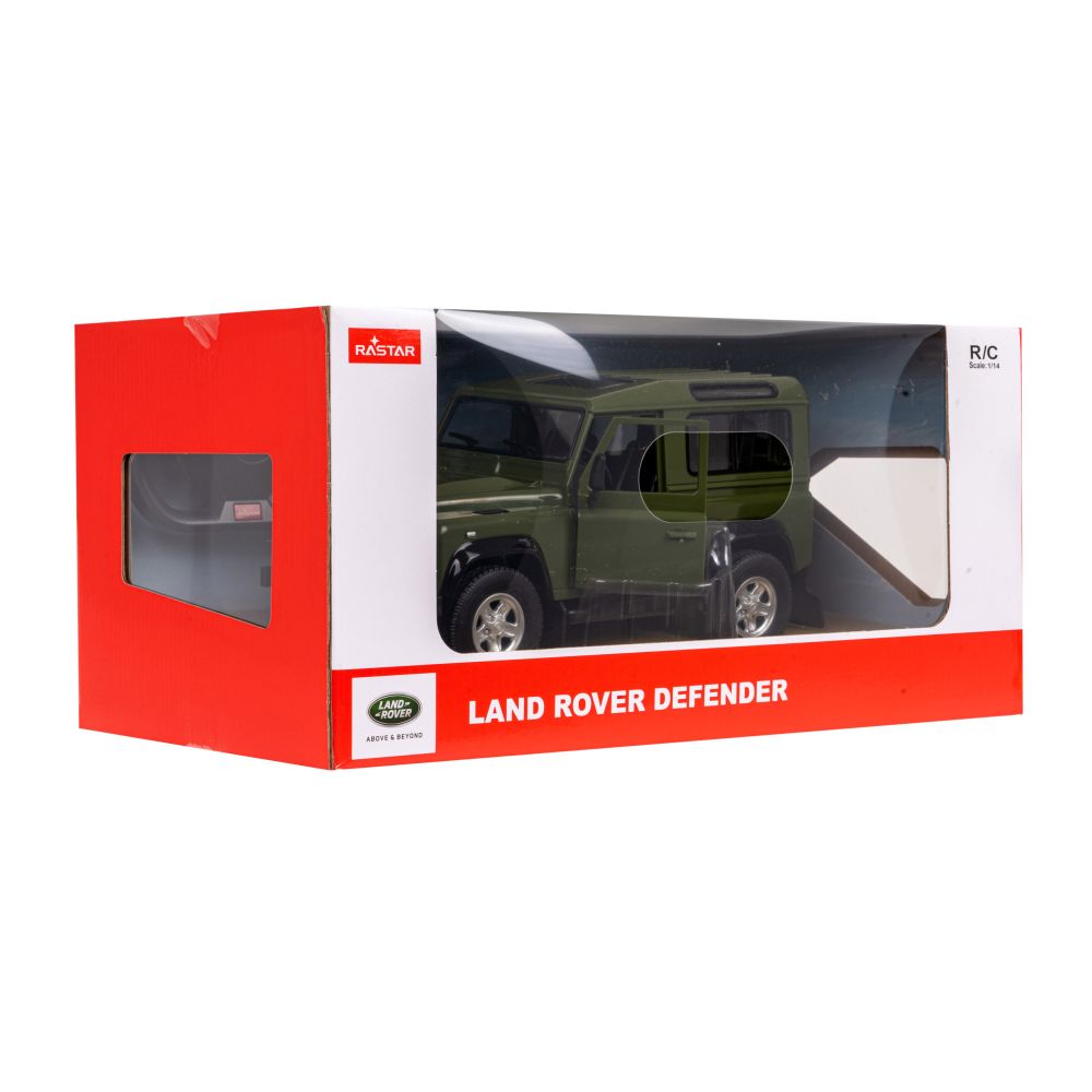 Nuotoliniu būdu valdomas Land Rover Defender žalias RASTAR modelis 1:14