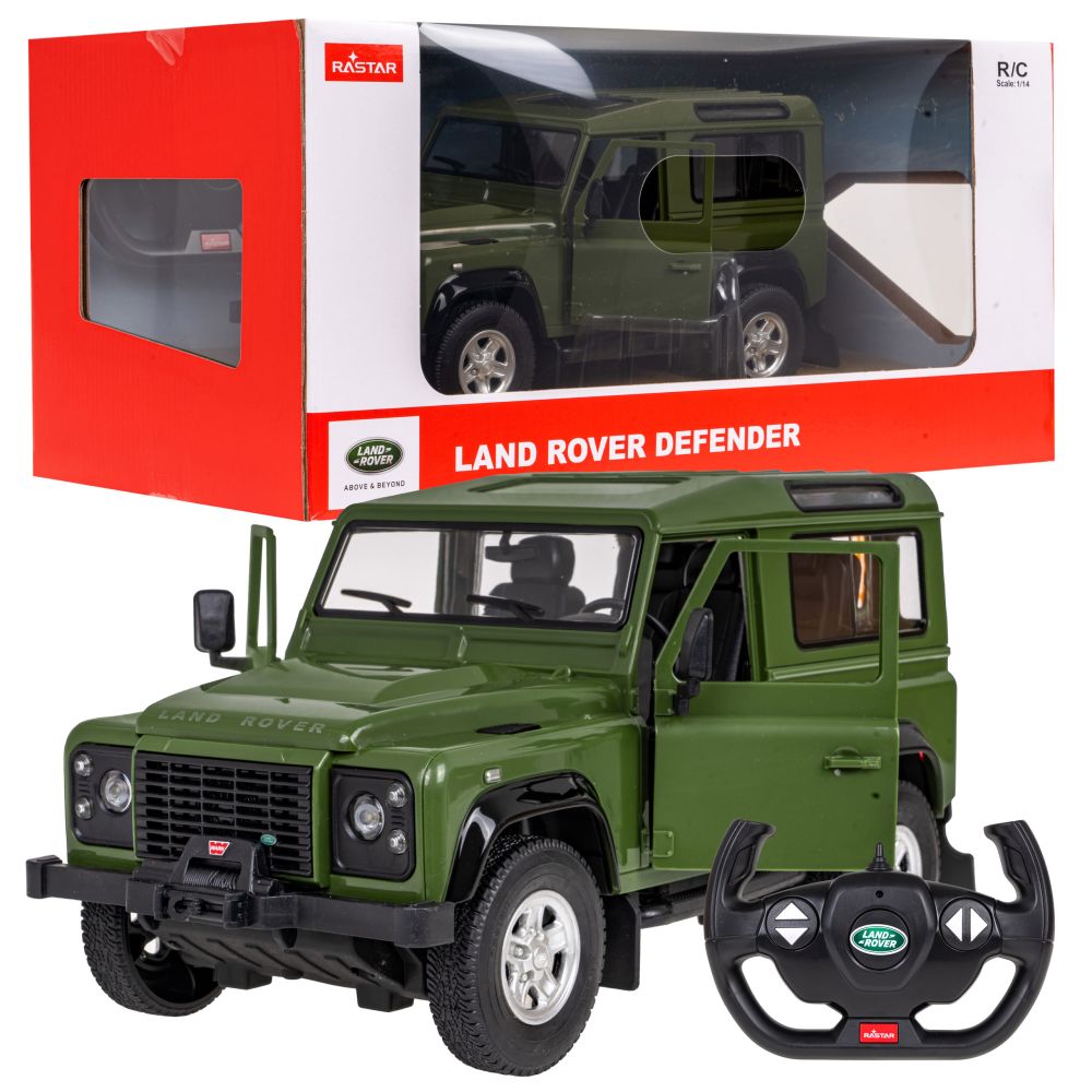 Nuotoliniu būdu valdomas Land Rover Defender žalias RASTAR modelis 1:14