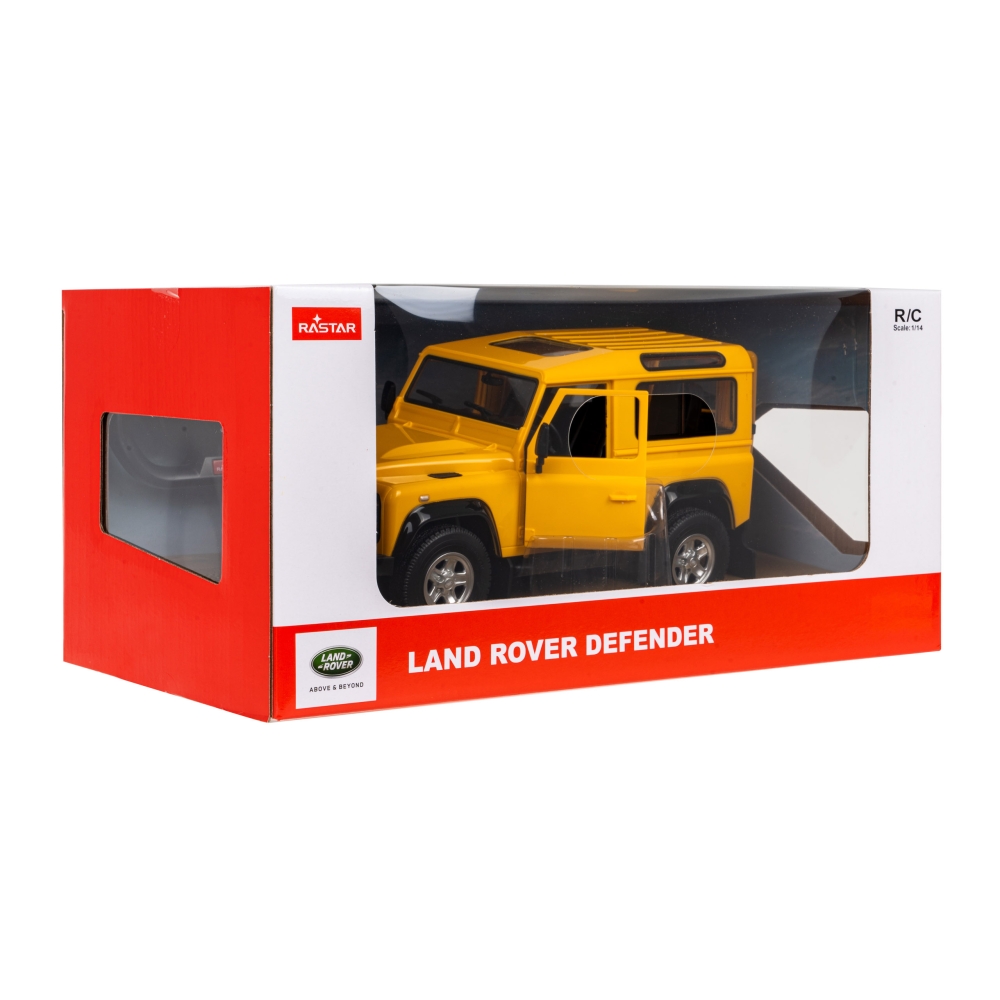 Nuotoliniu būdu valdomas Land Rover Defender geltonas RASTAR 1:14