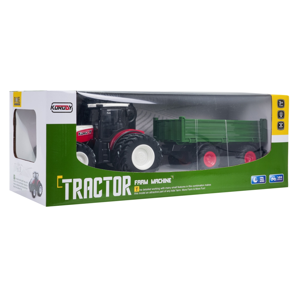 Raudonas R/C traktorius su žalia priekaba-Žaislai, Auto ir transporto žaislai, Traktoriai-e-vaikas