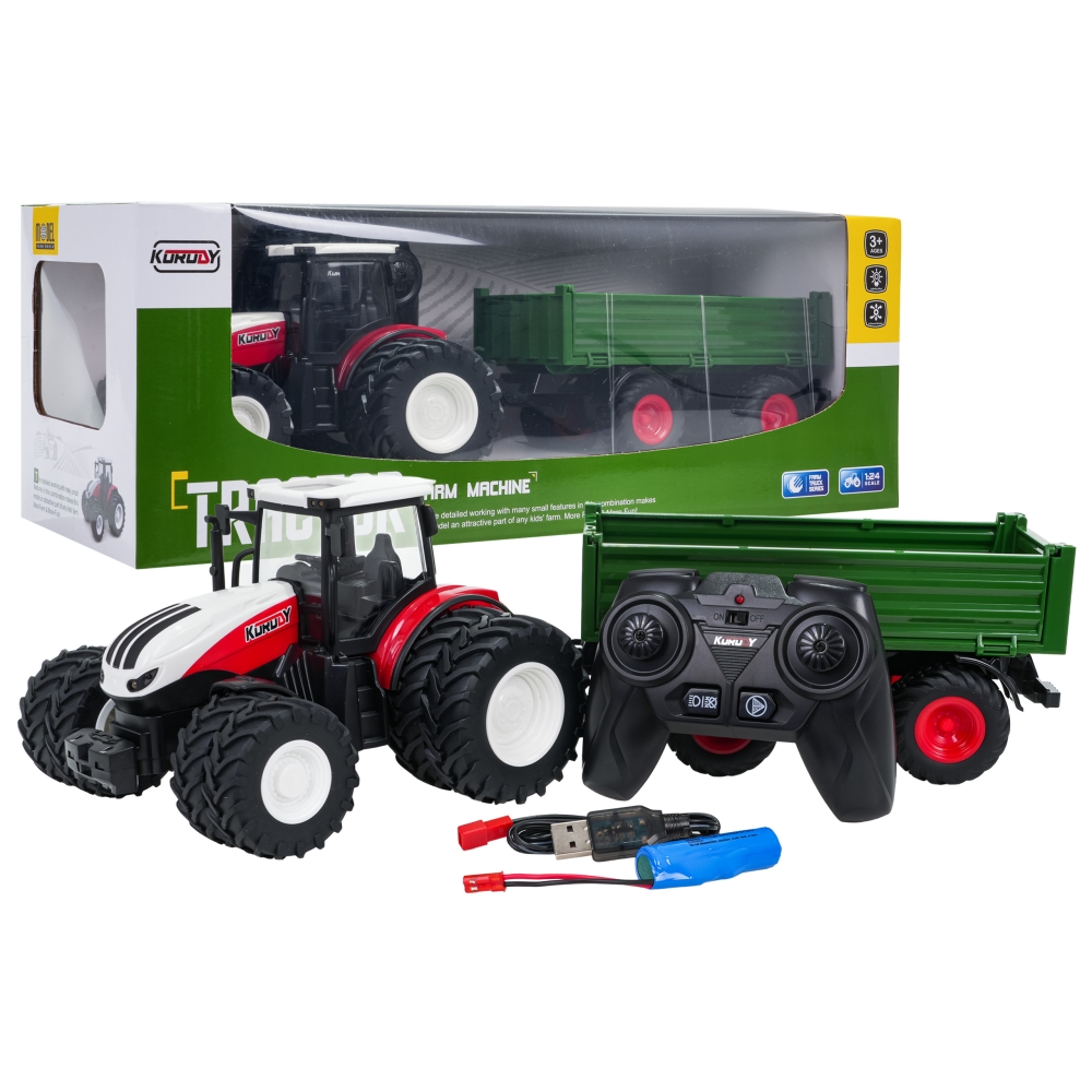Raudonas R/C traktorius su žalia priekaba-Žaislai, Auto ir transporto žaislai, Traktoriai-e-vaikas
