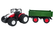 Raudonas R/C traktorius su žalia priekaba