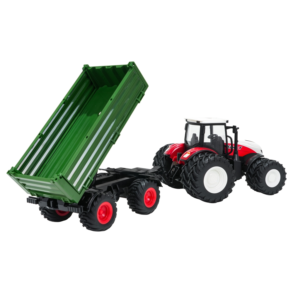 Raudonas R/C traktorius su žalia priekaba-Žaislai, Auto ir transporto žaislai, Traktoriai-e-vaikas
