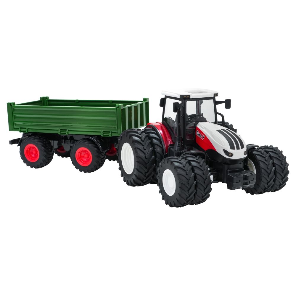 Raudonas R/C traktorius su žalia priekaba-Žaislai, Auto ir transporto žaislai, Traktoriai-e-vaikas