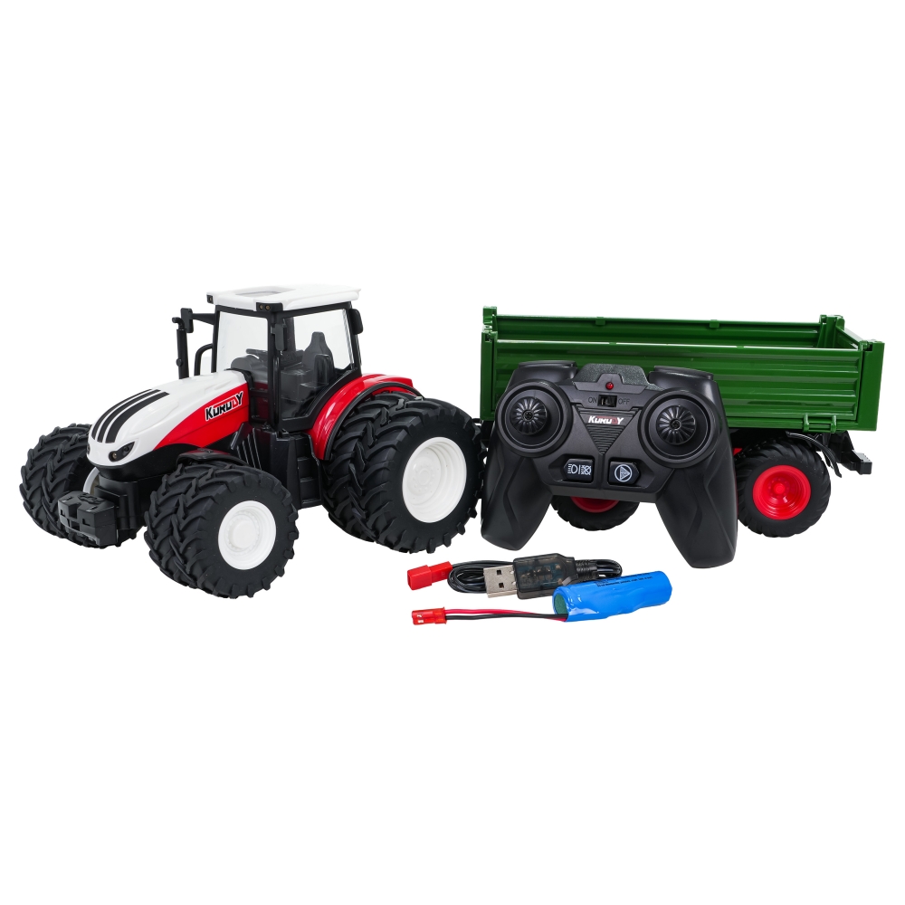 Raudonas R/C traktorius su žalia priekaba-Žaislai, Auto ir transporto žaislai, Traktoriai-e-vaikas