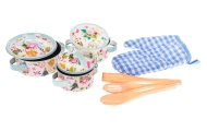 Zestaw aluminiowych Garnków dla dzieci 3+ Akcesoria 10 el. + Przybory kuchenne + Rękawica kuchenna