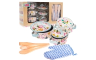 Zestaw aluminiowych Garnków dla dzieci 3+ Akcesoria 10 el. + Przybory kuchenne + Rękawica kuchenna