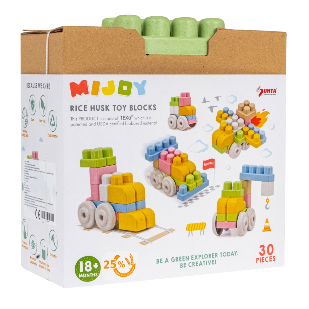 BIO kaladėlės vaikams 18m+ 30 el. + Bioplastikas + Pastelinės spalvos + Užapvalinti kraštai