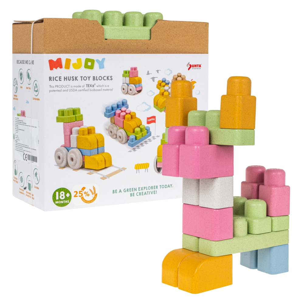 BIO kaladėlės vaikams 18m+ 30 el. + Bioplastikas + Pastelinės spalvos + Užapvalinti kraštai