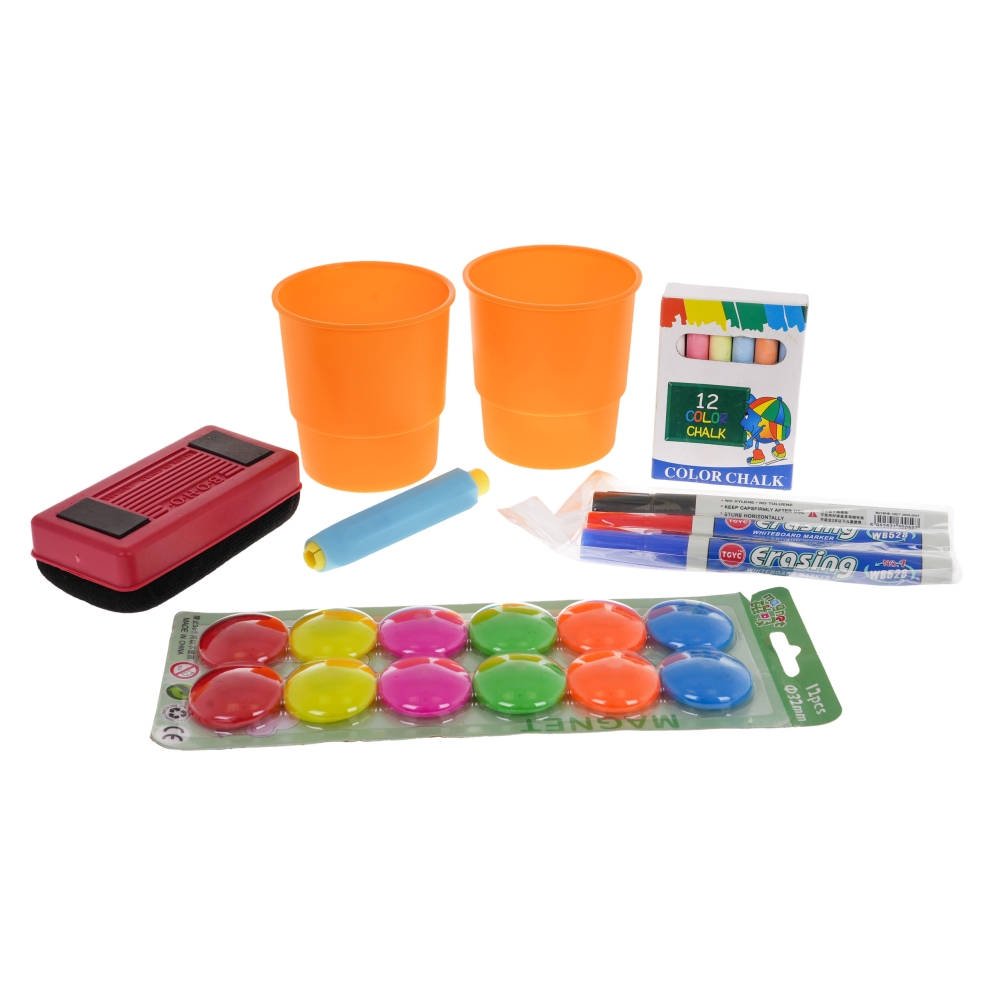2-in-1 magnetinė kreidinė lenta vaikams 3+ Priedai + aukščio reguliavimas + taburetė + lentynėlė + kreidiniai rašikliai