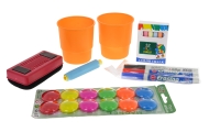 2-in-1 magnetinė kreidinė lenta vaikams 3+ Priedai + aukščio reguliavimas + taburetė + lentynėlė + kreidiniai rašikliai