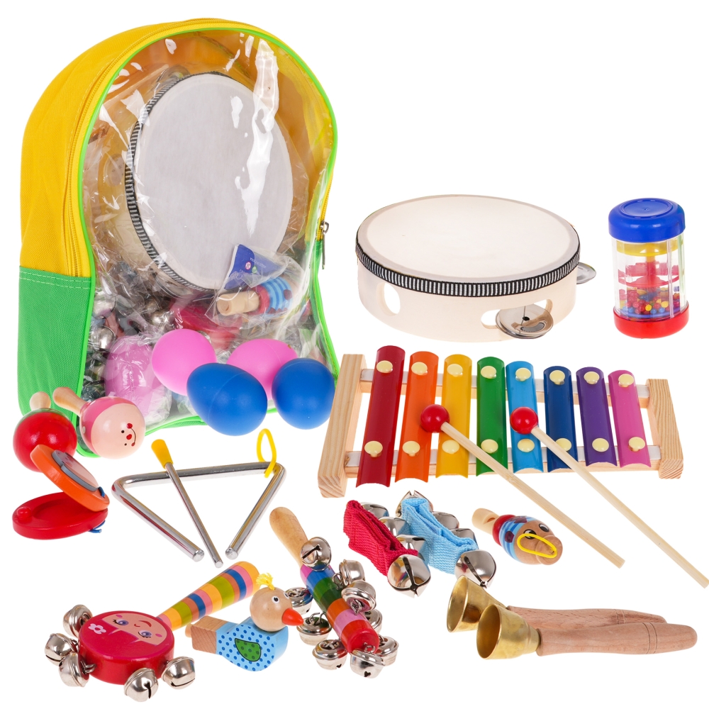 Medinis muzikos instrumentų rinkinys vaikams nuo 2 metų Kuprinė + 22 muzikos instrumentai-Žaislai, Muzikiniai-e-vaikas