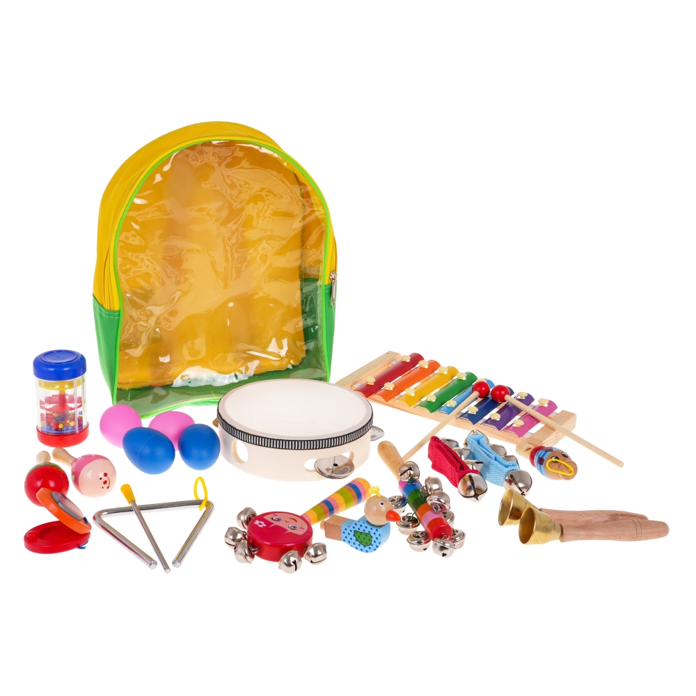 Medinis muzikos instrumentų rinkinys vaikams nuo 2 metų Kuprinė + 22 muzikos instrumentai-Žaislai, Muzikiniai-e-vaikas