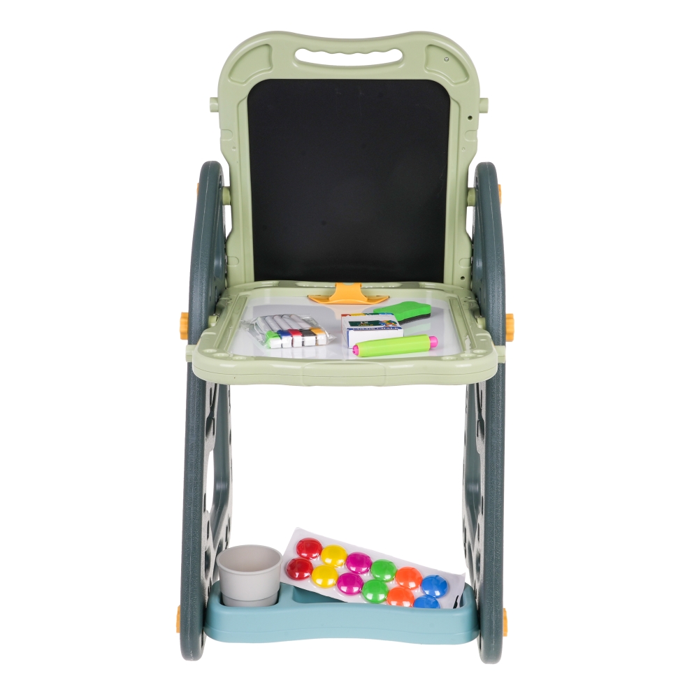 Daugiafunkcinė vaikiška rašomoji lenta 3+ Magnetinė lenta + kreidinė lenta + kėdė + kanceliarinės prekės