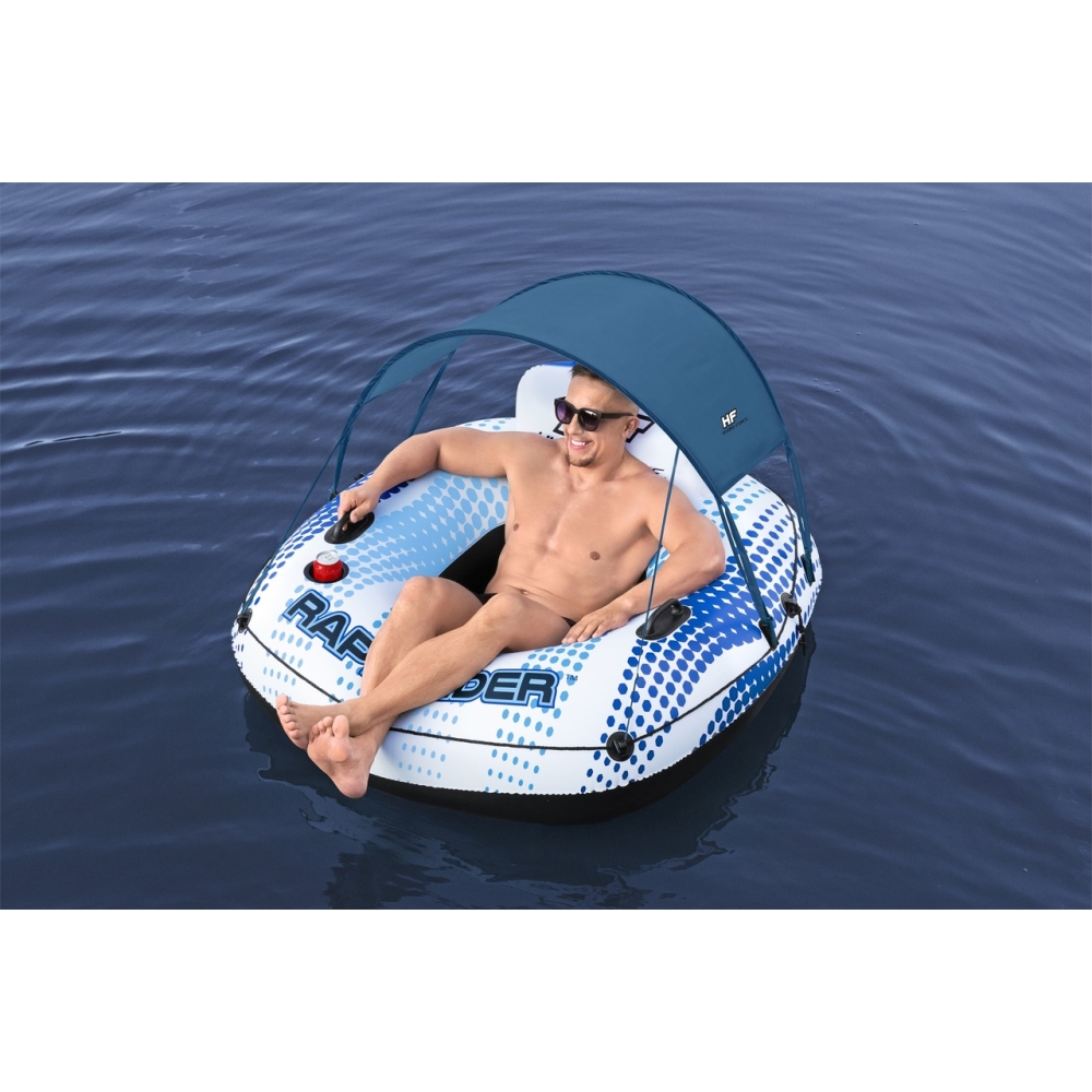 Pripučiamas plaukimo ratas su stogeliu Hydro-Force 123x123x51cm BESTWAY + tinklinis dugnas + atlošas