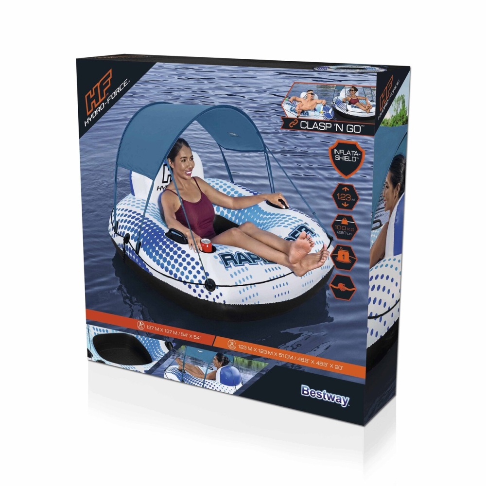 Pripučiamas plaukimo ratas su stogeliu Hydro-Force 123x123x51cm BESTWAY + tinklinis dugnas + atlošas