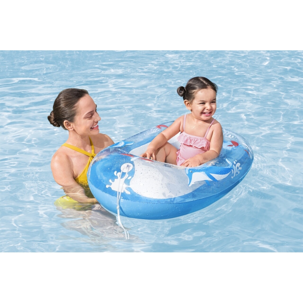 Dmuchany Ponton do pływania Delfinek dla dzieci 3+ BESTWAY 102x69cm + Dmuchane dno + Mocne uchwyty