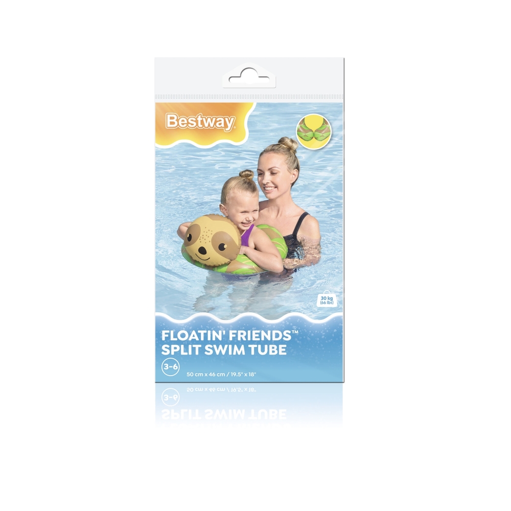 Dmuchane Kółko do pływania Leniwiec dla dzieci 3-6 lat BESTWAY 50x46cm + Otwarty pierścień