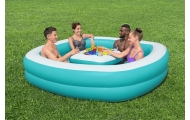 BESTWAY 218x218x48 pripučiamas šeimos baseinas + plaukiojantis gėrimų salos stalas