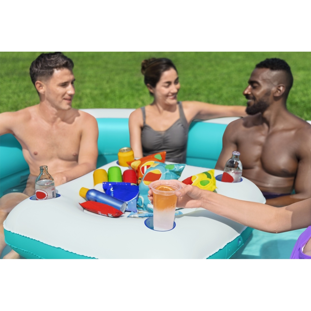 Dmuchany Basen dla rodziny 218x218x48 BESTWAY + Pływający Stolik Wyspa na napoje