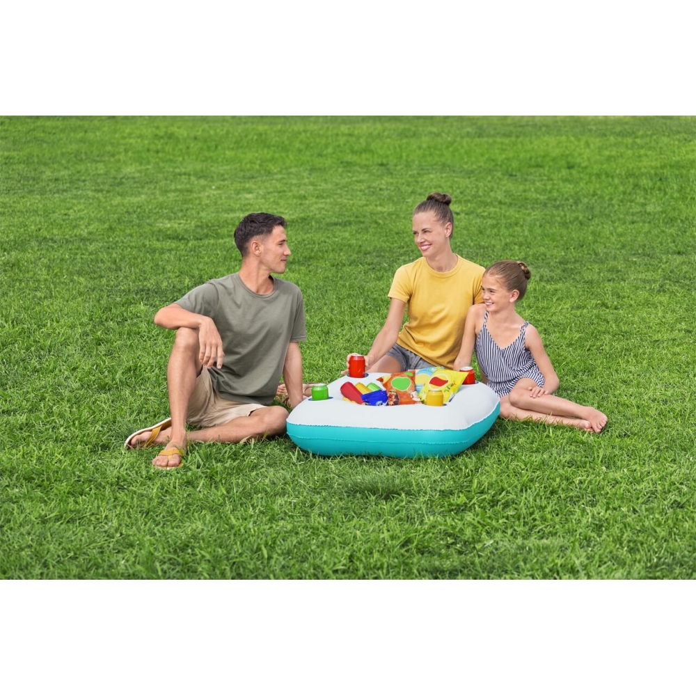 Dmuchany Basen dla rodziny 218x218x48 BESTWAY + Pływający Stolik Wyspa na napoje