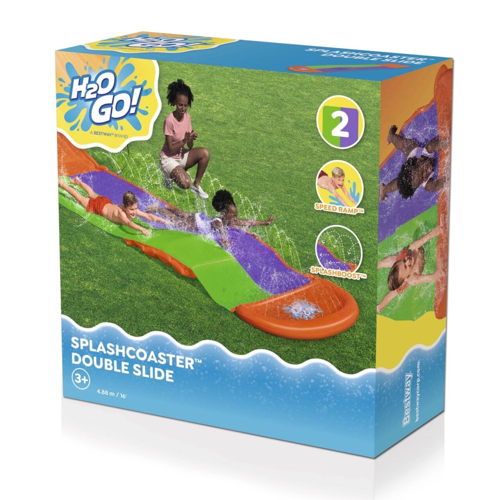 Ślizg wodny SplashCoaster dla 2 dzieci 3+ BESTWAY Tor 488cm + Spryskiwacze + Rampa
