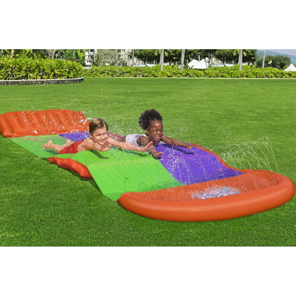 Ślizg wodny SplashCoaster dla 2 dzieci 3+ BESTWAY Tor 488cm + Spryskiwacze + Rampa