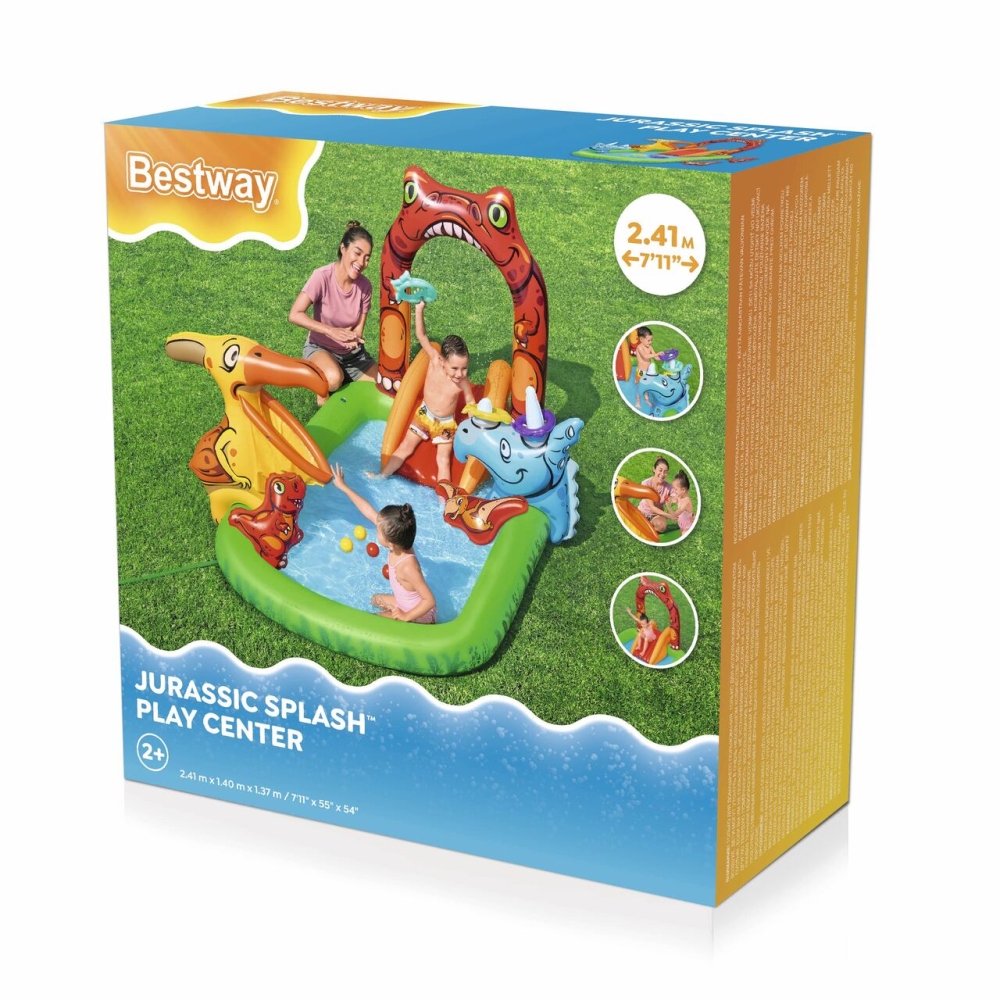 Pripučiama žaidimų aikštelė BESTWAY 241x140x137cm Dinozaurų pasaulis vaikams 2+ + čiuožykla + vandens dušas + priedai