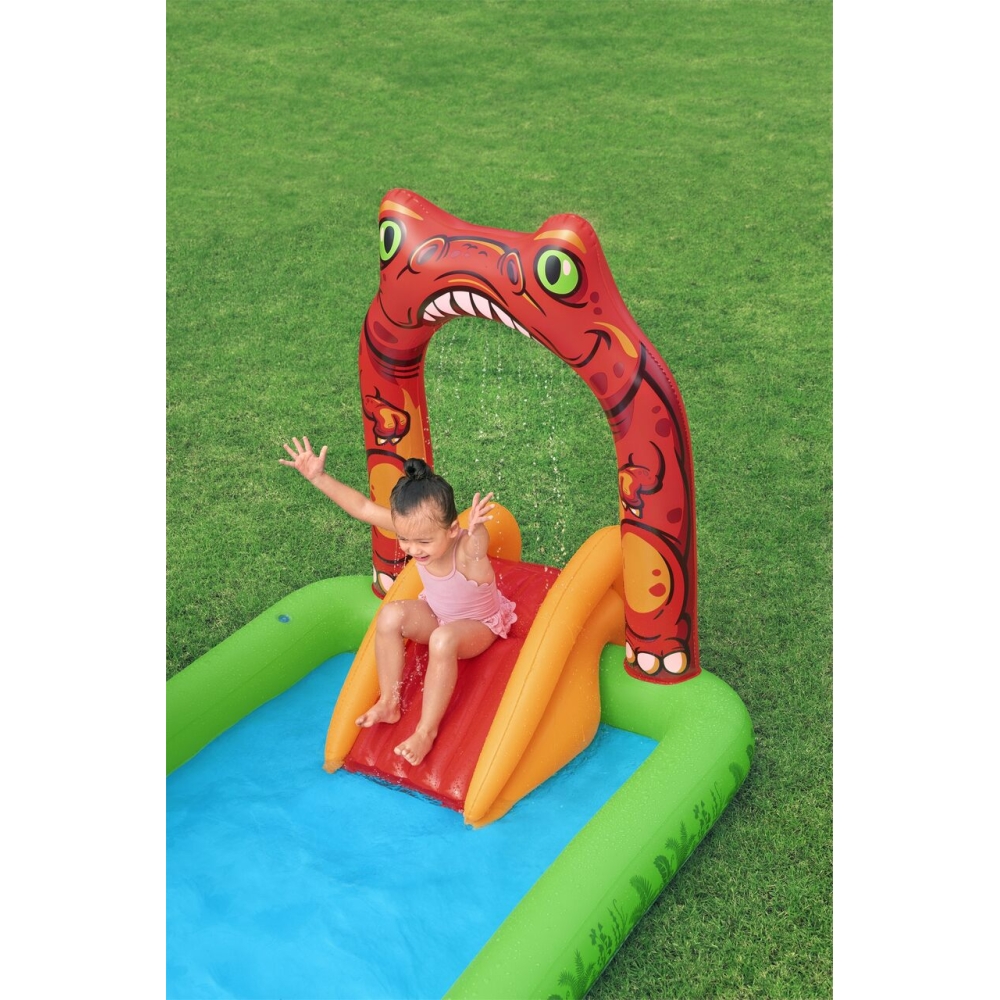 Pripučiama žaidimų aikštelė BESTWAY 241x140x137cm Dinozaurų pasaulis vaikams 2+ + čiuožykla + vandens dušas + priedai