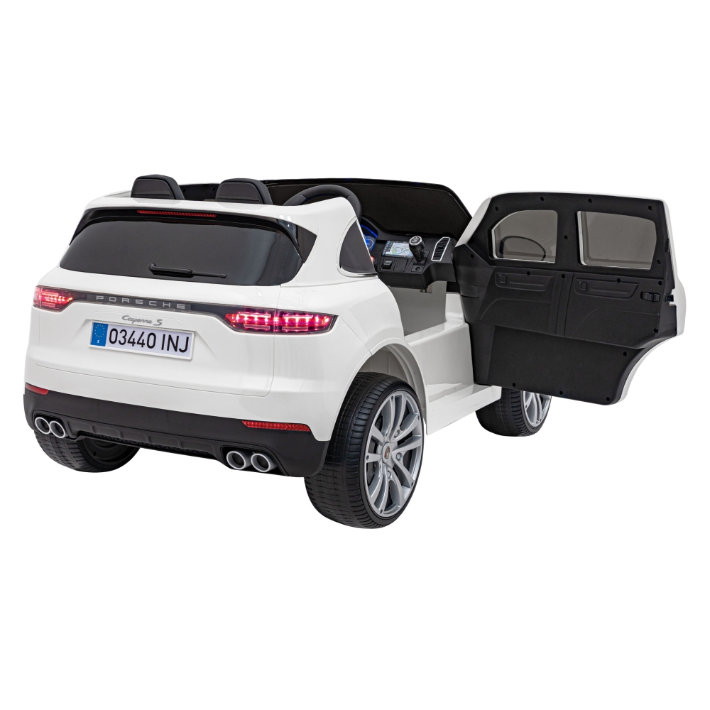 Elektromobilis Porsche Cayenne S, lakuotas baltas-Elektromobiliai vaikams, Visureigiai-e-vaikas