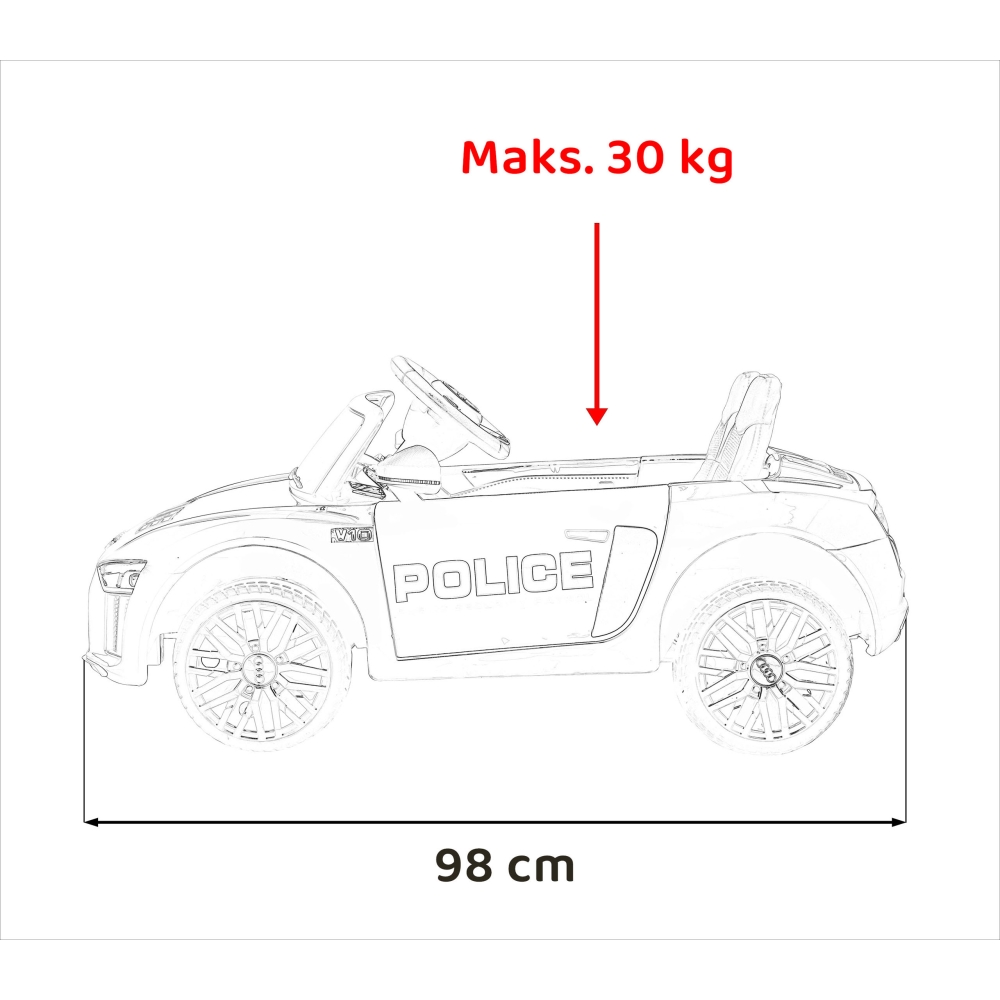 Elektromobilis Audi R8 Policja, Black-Elektromobiliai vaikams, Mašinos-e-vaikas