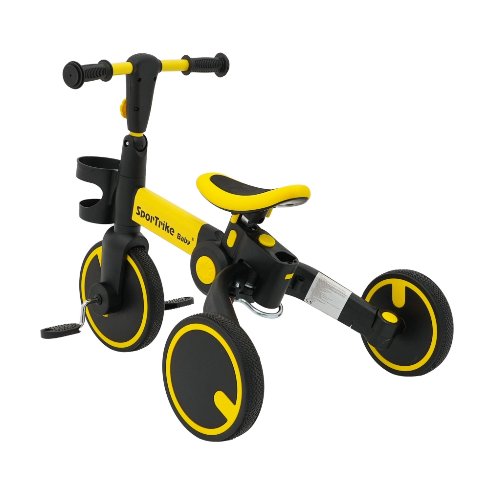 Dviratis Happy Bike 3in1 Sportrike, Yellow-Judėjimui, Balansiniai dviratukai, Triratukai vaikams-e-vaikas
