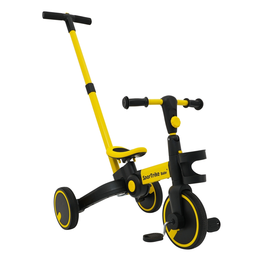 Dviratis Happy Bike 3in1 Sportrike, Yellow-Judėjimui, Balansiniai dviratukai, Triratukai vaikams-e-vaikas