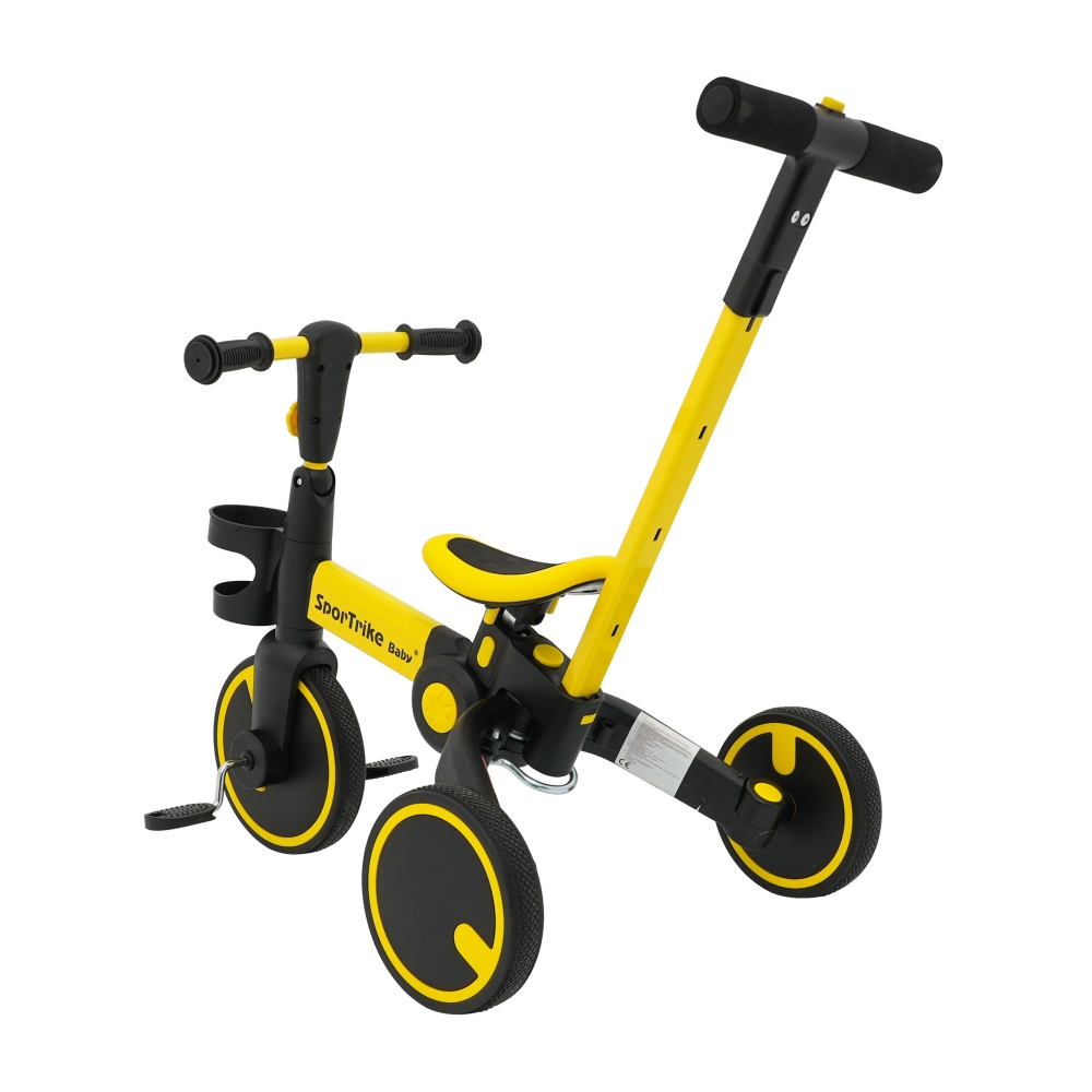 Dviratis Happy Bike 3in1 Sportrike, Yellow-Judėjimui, Balansiniai dviratukai, Triratukai vaikams-e-vaikas
