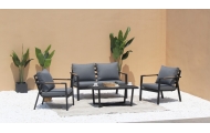 Aliuminio sodo baldai Sofa + du foteliai + stalas, tamsiai pilka