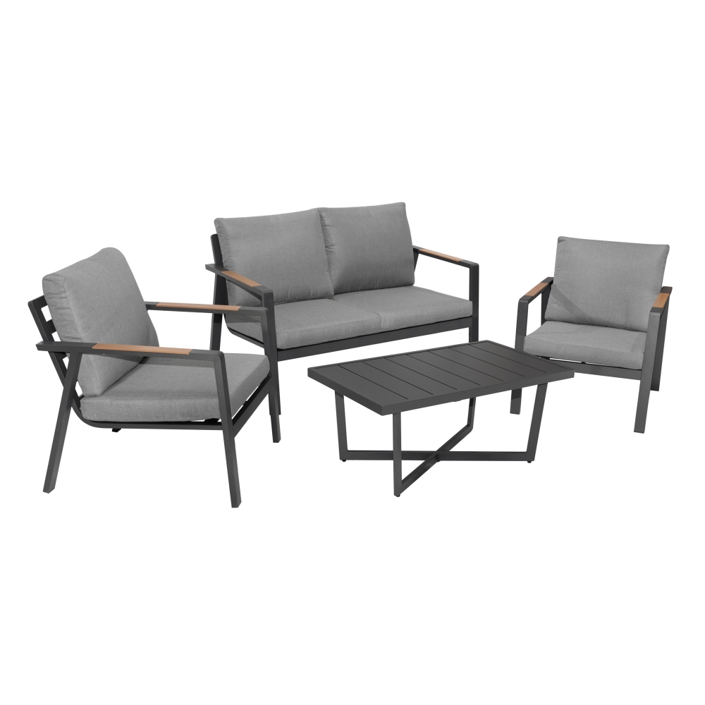 Aliuminio sodo baldai Sofa + du foteliai + stalas, tamsiai pilka-Namai, laisvalaikis, turizmas, Sodo baldai-e-vaikas