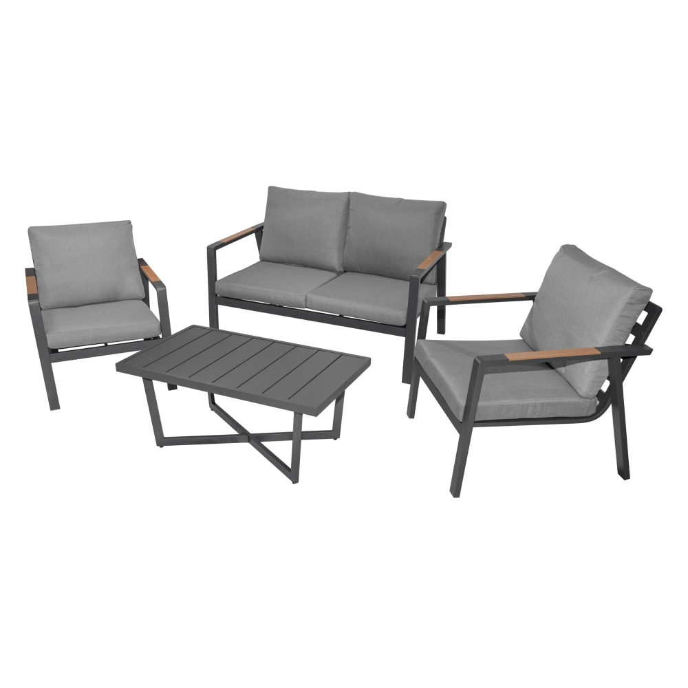 Aliuminio sodo baldai Sofa + du foteliai + stalas, tamsiai pilka-Namai, laisvalaikis, turizmas, Sodo baldai-e-vaikas
