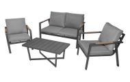 Aliuminio sodo baldai Sofa + du foteliai + stalas, tamsiai pilka