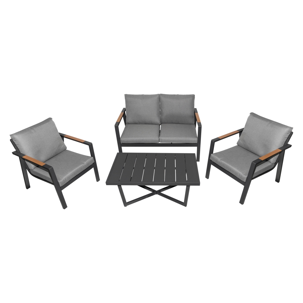 Aliuminio sodo baldai Sofa + du foteliai + stalas, tamsiai pilka-Namai, laisvalaikis, turizmas, Sodo baldai-e-vaikas