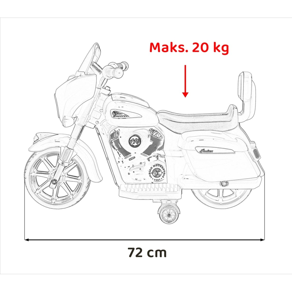 Elektrinis motociklas Chopper INDIAN, White-Elektromobiliai vaikams, Motociklai-e-vaikas
