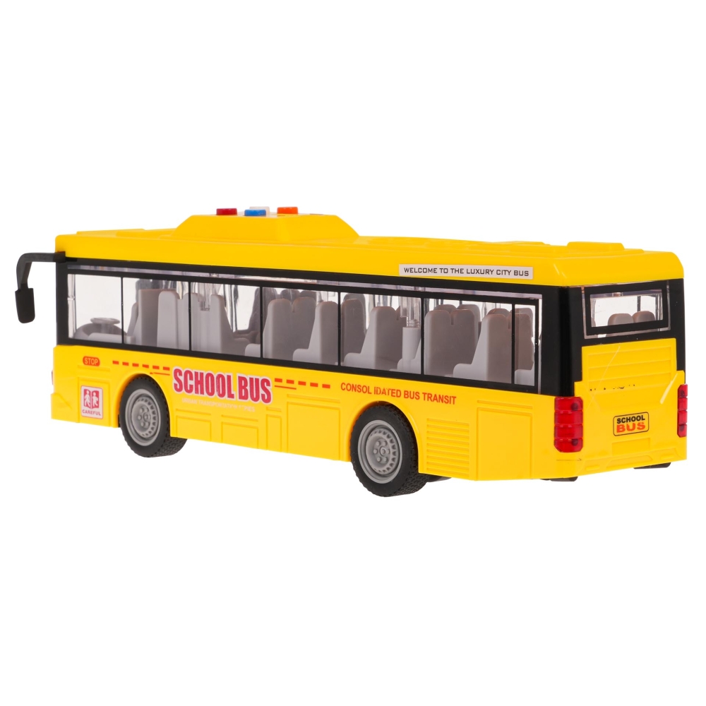 Geltonas autobusas su šviesomis ir garso funkcija