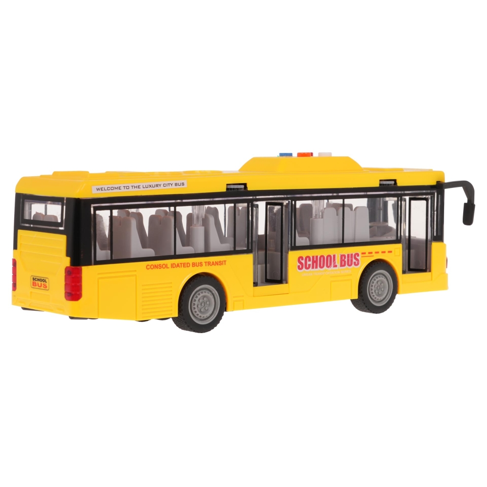 Geltonas autobusas su šviesomis ir garso funkcija