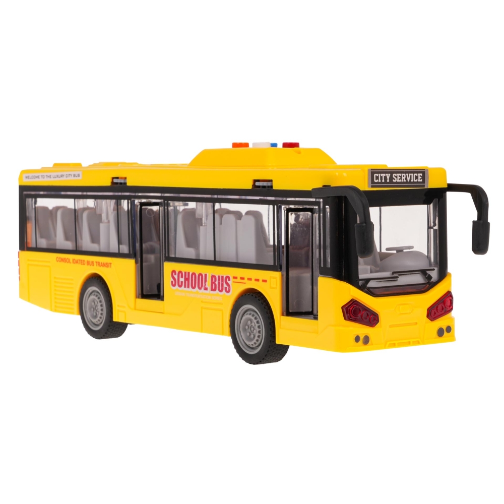 Geltonas autobusas su šviesomis ir garso funkcija